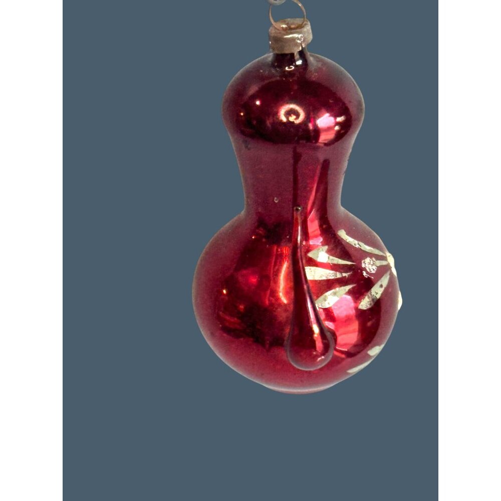 Antique Red Glass Pitcher Ornament Silver Mica Floral Applied Handle 3" - Picture 3 of 7